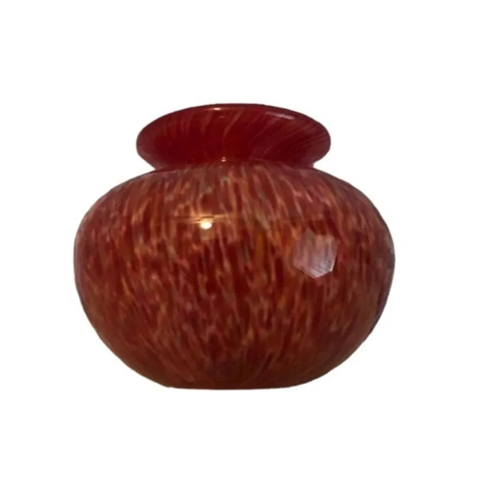 Vintage Art Glass Tiny Bud Vase Orange Red Swirl Hand Blown Glass 2